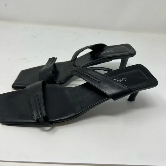 Calvin Klein Vintage Y2K black leather square toe heel sandals - Picture 4 of 4